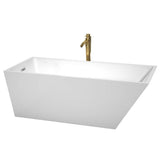 Wyndham Collection - Hannah 67 Inch Freestanding Bathtub in White with Polished Chrome Trim and Floor Mounted Faucet in Brushed Gold