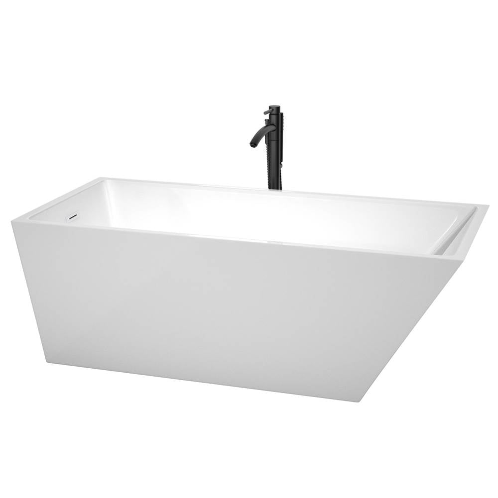 Wyndham Collection - Hannah 67 Inch Freestanding Bathtub in White with Shiny White Trim and Floor Mounted Faucet in Matte Black