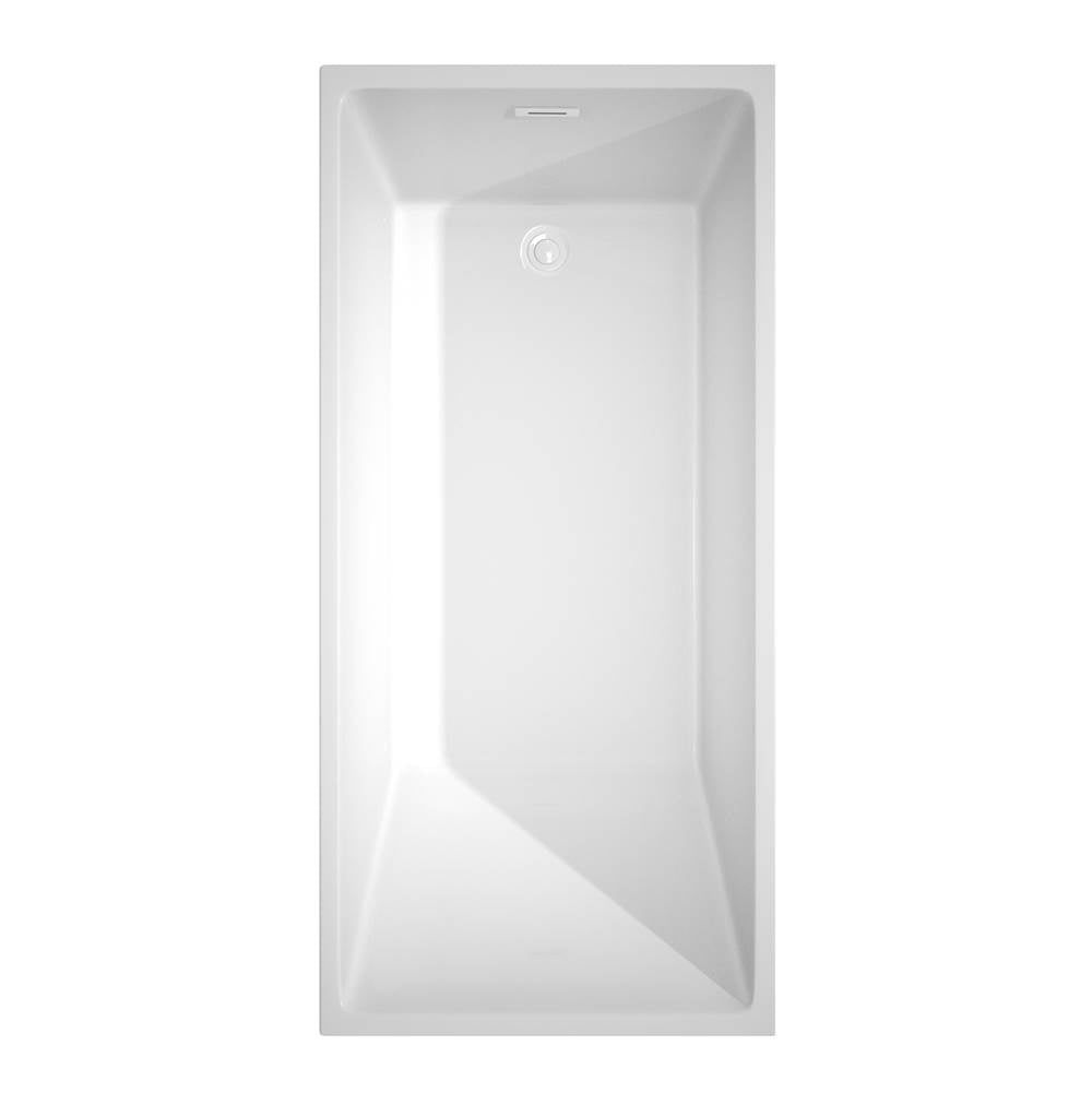Hannah 67 Inch Freestanding Bathtub in White with Shiny White Trim and Floor Mounted Faucet in Matte Black