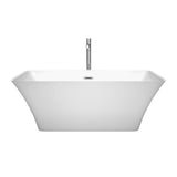 Tiffany 59 Inch Freestanding Bathtub in White with Floor Mounted Faucet, Drain and Overflow Trim in Brushed Nickel