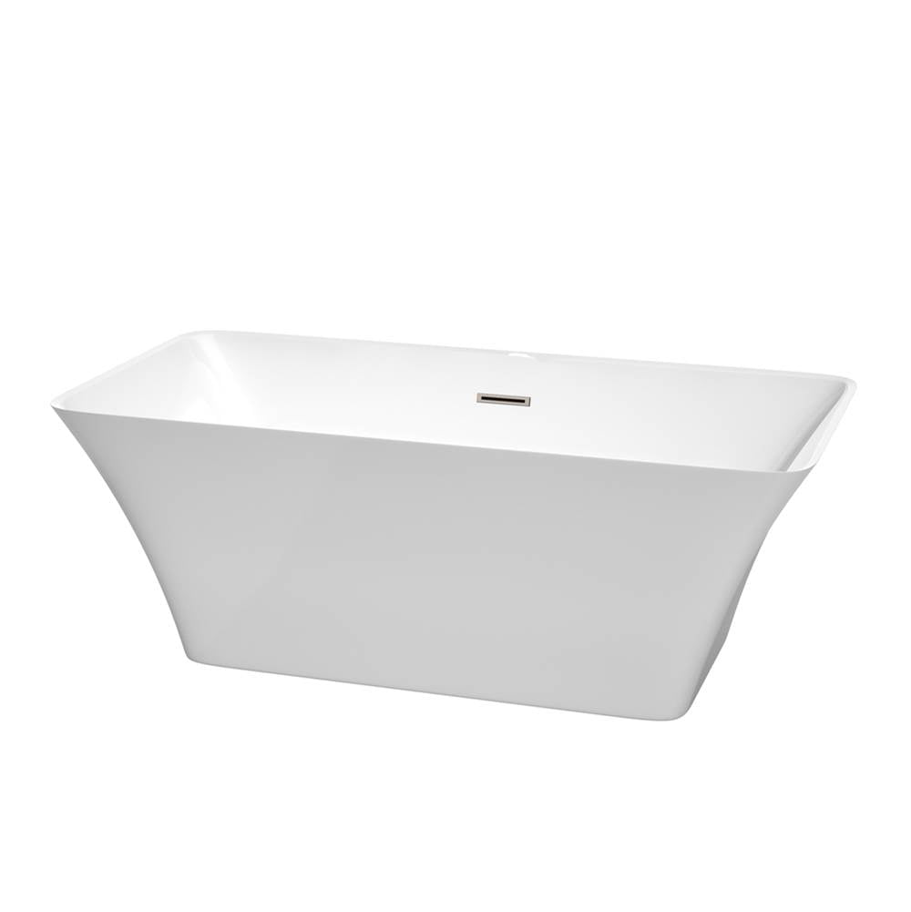Wyndham Collection - Tiffany 59 Inch Freestanding Bathtub in White with Brushed Nickel Drain and Overflow Trim - White With Brushed Nickel