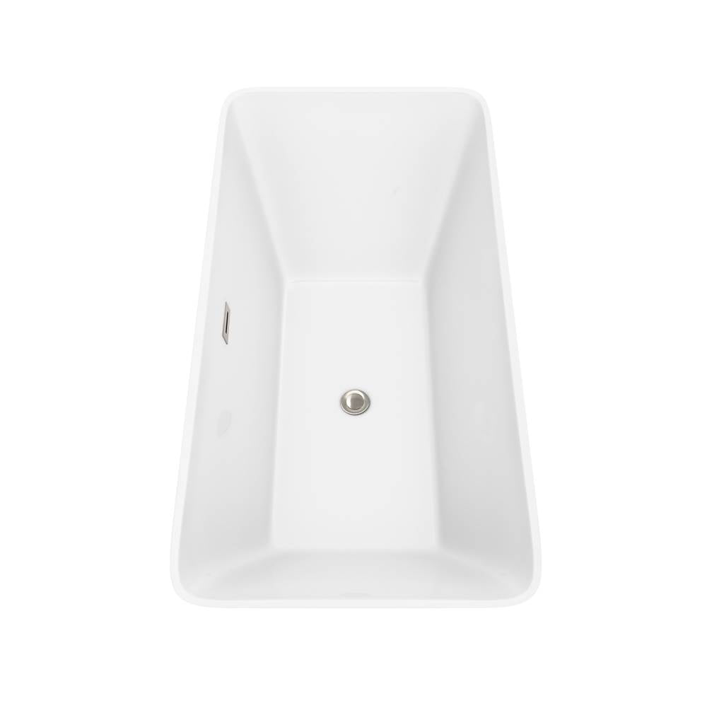 Tiffany 59 Inch Freestanding Bathtub in White with Floor Mounted Faucet, Drain and Overflow Trim in Brushed Nickel