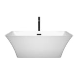Tiffany 59 Inch Freestanding Bathtub in White with Floor Mounted Faucet, Drain and Overflow Trim in Matte Black