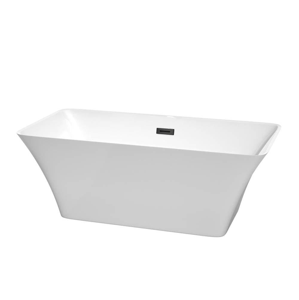 Wyndham Collection - Tiffany 59 Inch Freestanding Bathtub in White with Matte Black Drain and Overflow Trim