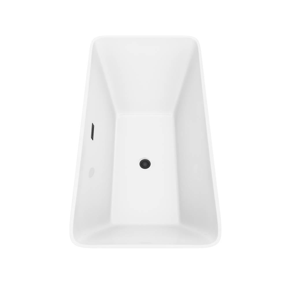 Tiffany 59 Inch Freestanding Bathtub in White with Floor Mounted Faucet, Drain and Overflow Trim in Matte Black