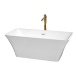 Wyndham Collection - Tiffany 59 Inch Freestanding Bathtub in White with Shiny White Trim and Floor Mounted Faucet in Brushed Gold