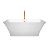 Tiffany 59 Inch Freestanding Bathtub in White with Shiny White Trim and Floor Mounted Faucet in Brushed Gold