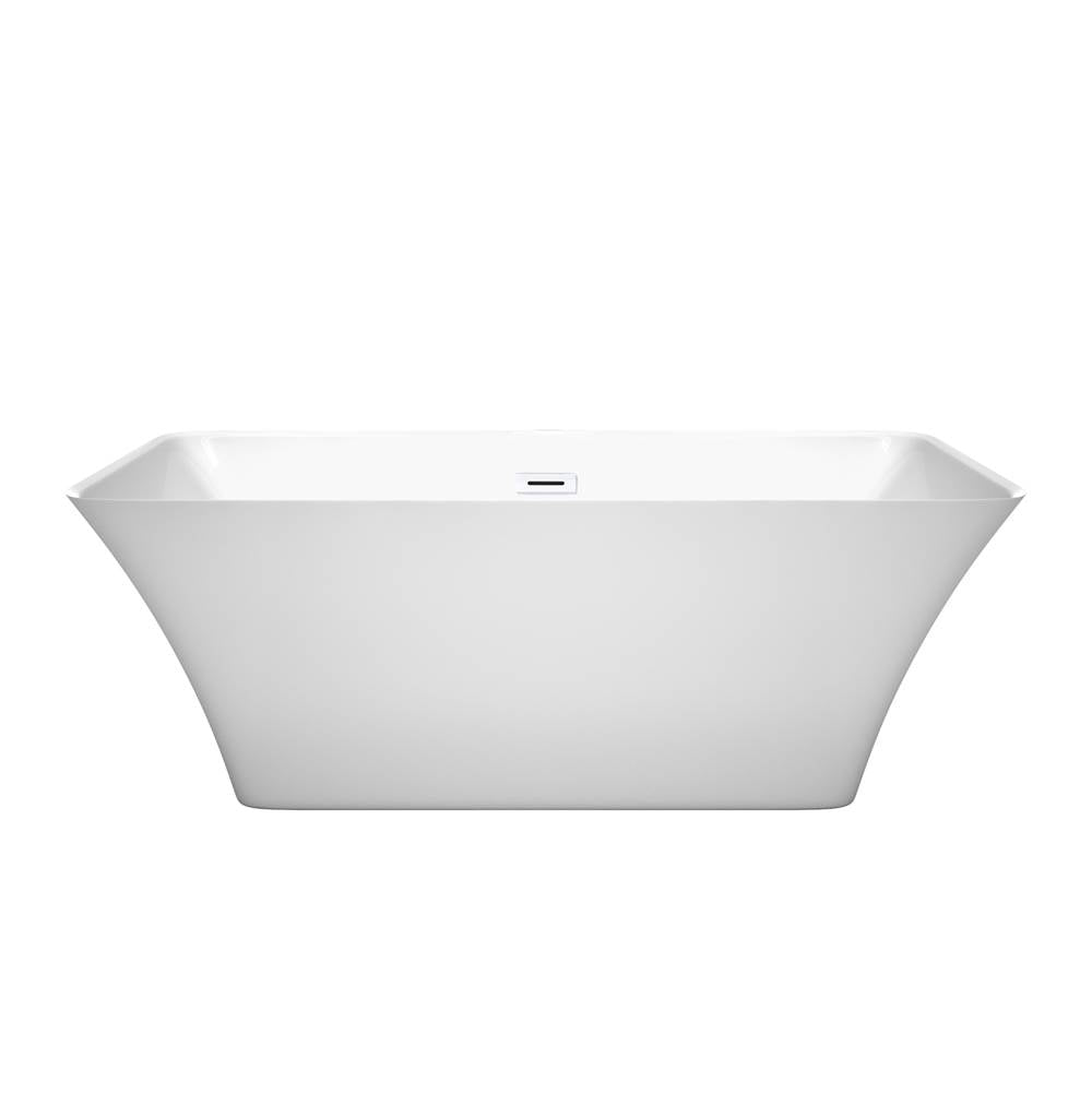 Tiffany 59 Inch Freestanding Bathtub in White with Shiny White Drain and Overflow Trim