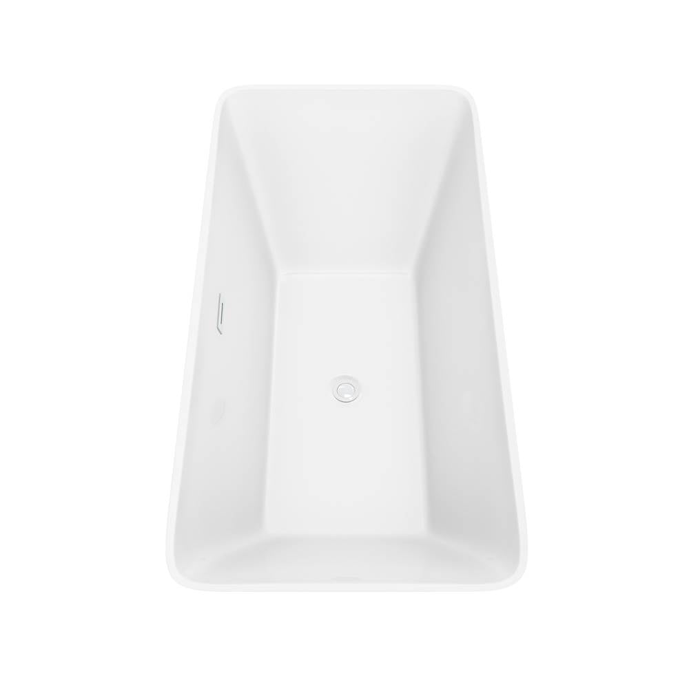 Tiffany 59 Inch Freestanding Bathtub in White with Shiny White Trim and Floor Mounted Faucet in Brushed Gold