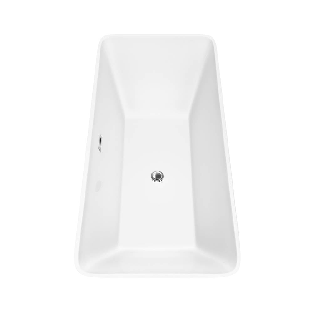 Tiffany 67 Inch Freestanding Bathtub in White with Floor Mounted Faucet, Drain and Overflow Trim in Brushed Nickel