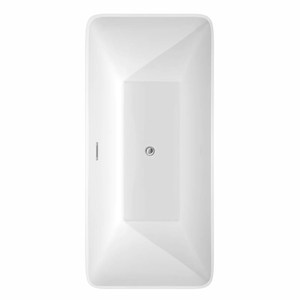 Tiffany 67 Inch Freestanding Bathtub in White with Floor Mounted Faucet, Drain and Overflow Trim in Brushed Nickel