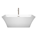 Tiffany 67 Inch Freestanding Bathtub in White with Floor Mounted Faucet, Drain and Overflow Trim in Brushed Nickel