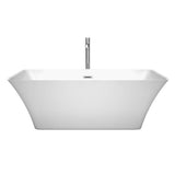 Tiffany 67 Inch Freestanding Bathtub in White with Floor Mounted Faucet, Drain and Overflow Trim in Brushed Nickel