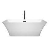 Tiffany 67 Inch Freestanding Bathtub in White with Floor Mounted Faucet, Drain and Overflow Trim in Matte Black