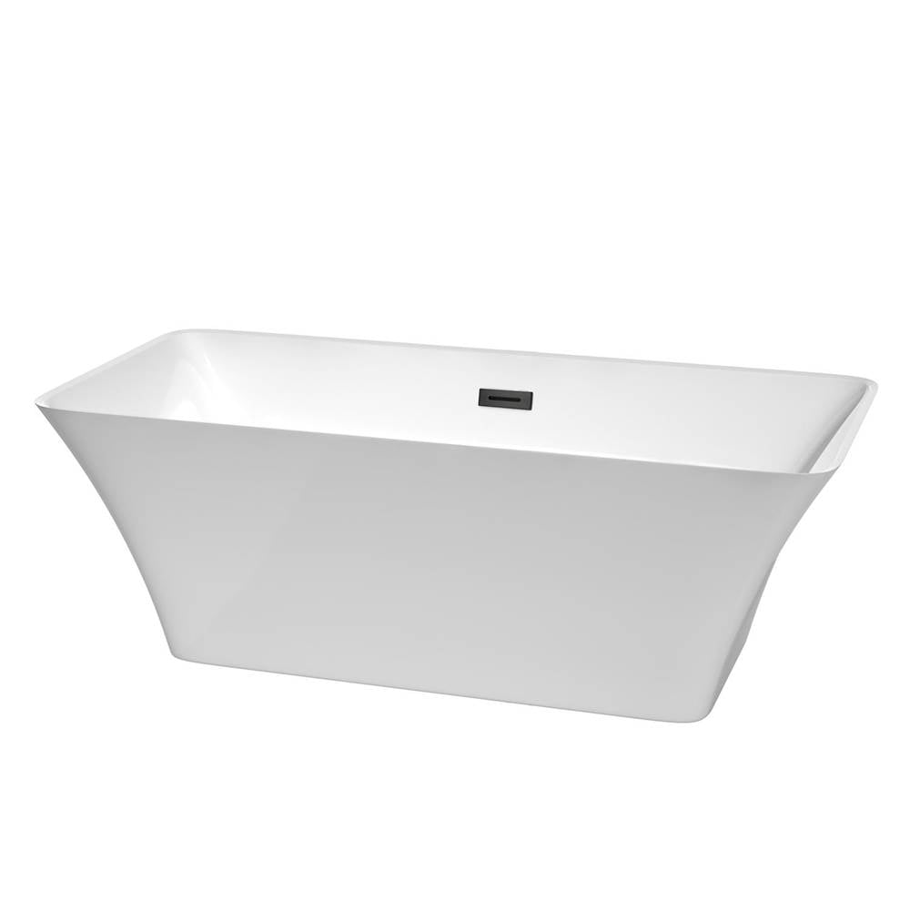 Wyndham Collection - Tiffany 67 Inch Freestanding Bathtub in White with Matte Black Drain and Overflow Trim