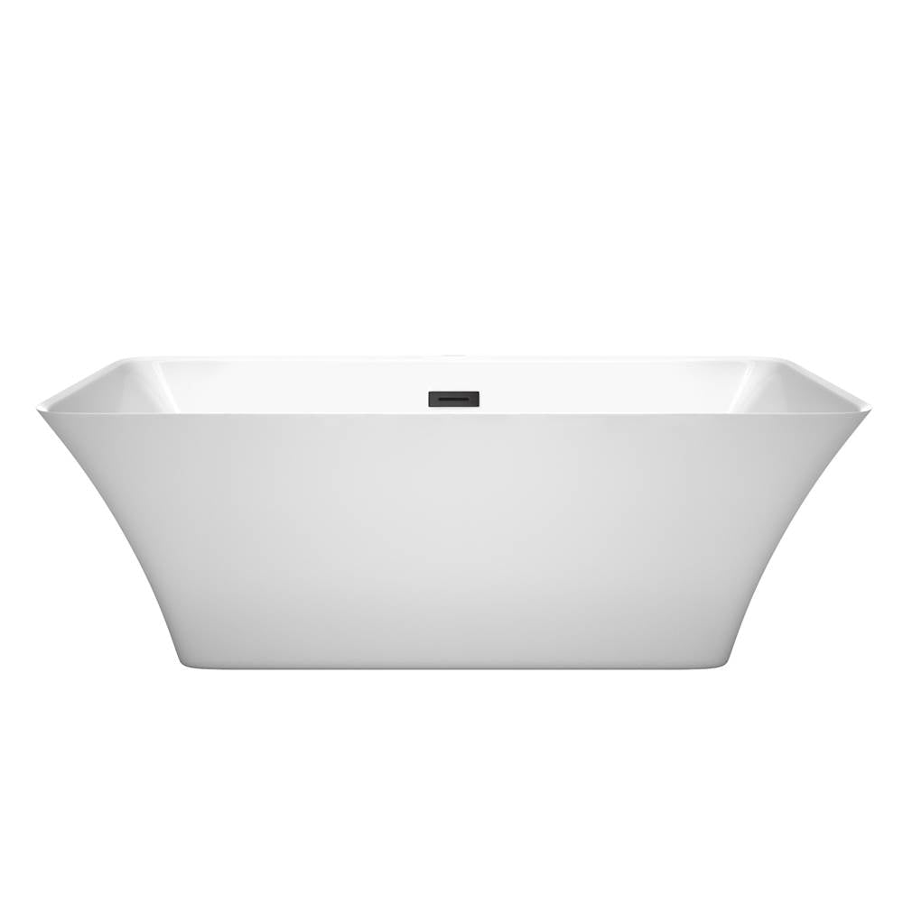 Tiffany 67 Inch Freestanding Bathtub in White with Matte Black Drain and Overflow Trim
