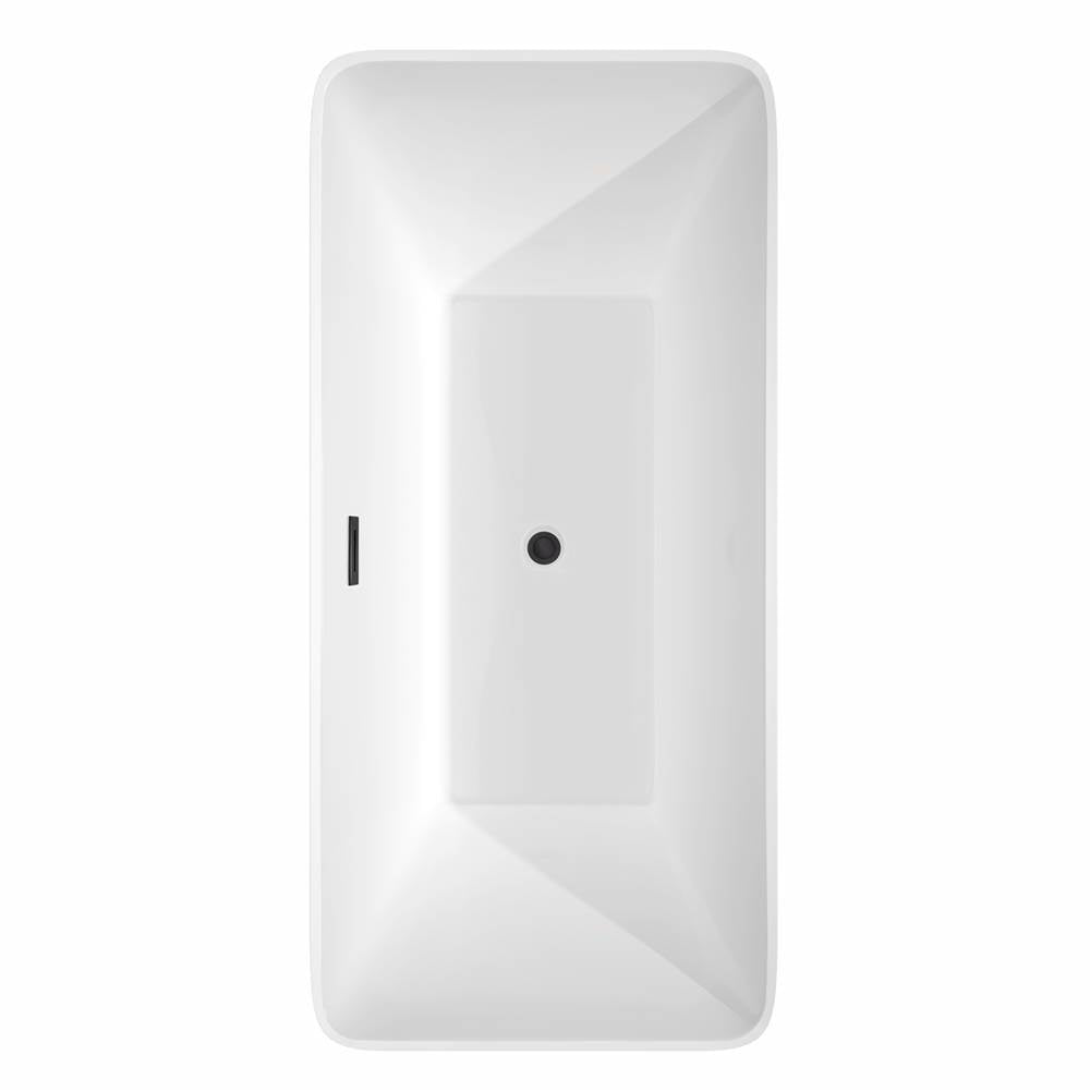 Tiffany 67 Inch Freestanding Bathtub in White with Floor Mounted Faucet, Drain and Overflow Trim in Matte Black