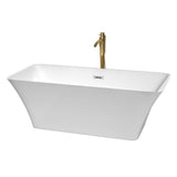 Wyndham Collection - Tiffany 67 Inch Freestanding Bathtub in White with Polished Chrome Trim and Floor Mounted Faucet in Brushed Gold