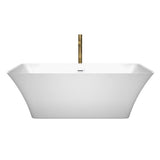 Tiffany 67 Inch Freestanding Bathtub in White with Shiny White Trim and Floor Mounted Faucet in Brushed Gold