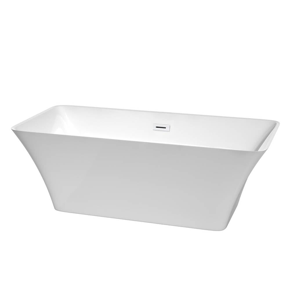 Wyndham Collection - Tiffany 67 Inch Freestanding Bathtub in White with Shiny White Drain and Overflow Trim
