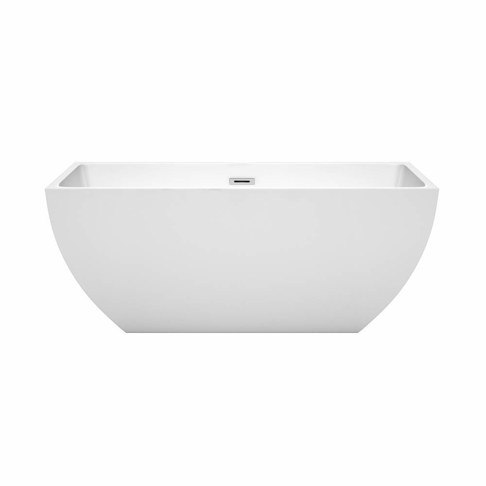 Rachel 59 Inch Freestanding Bathtub in White with Polished Chrome Drain and Overflow Trim