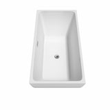 Rachel 59 Inch Freestanding Bathtub in White with Floor Mounted Faucet, Drain and Overflow Trim in Brushed Nickel