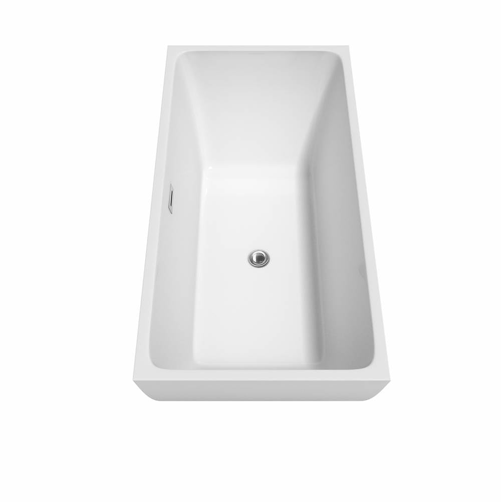 Rachel 59 Inch Freestanding Bathtub in White with Polished Chrome Trim and Floor Mounted Faucet in Brushed Gold