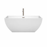 Rachel 59 Inch Freestanding Bathtub in White with Floor Mounted Faucet, Drain and Overflow Trim in Brushed Nickel
