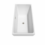 Rachel 59 Inch Freestanding Bathtub in White with Floor Mounted Faucet, Drain and Overflow Trim in Brushed Nickel