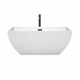 Rachel 59 Inch Freestanding Bathtub in White with Floor Mounted Faucet, Drain and Overflow Trim in Matte Black