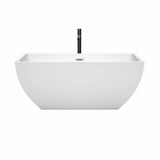Rachel 59 Inch Freestanding Bathtub in White with Polished Chrome Trim and Floor Mounted Faucet in Matte Black