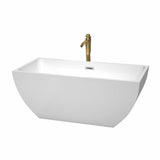 Wyndham Collection - Rachel 59 Inch Freestanding Bathtub in White with Polished Chrome Trim and Floor Mounted Faucet in Brushed Gold