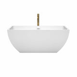 Rachel 59 Inch Freestanding Bathtub in White with Shiny White Trim and Floor Mounted Faucet in Brushed Gold