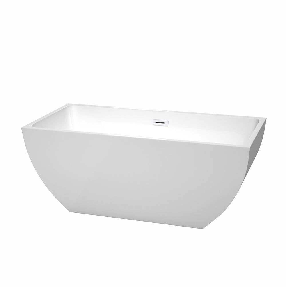 Wyndham Collection - Rachel 59 Inch Freestanding Bathtub in White with Shiny White Drain and Overflow Trim