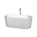 Wyndham Collection - Ursula 59 Inch Freestanding Bathtub in White with Floor Mounted Faucet, Drain and Overflow Trim in Polished Chrome - White With Polished Chrome