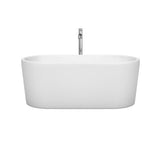 Ursula 59 Inch Freestanding Bathtub in White with Floor Mounted Faucet, Drain and Overflow Trim in Brushed Nickel