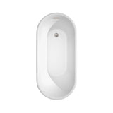 Ursula 59 Inch Freestanding Bathtub in White with Floor Mounted Faucet, Drain and Overflow Trim in Brushed Nickel