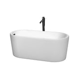 Wyndham Collection - Ursula 59 Inch Freestanding Bathtub in White with Floor Mounted Faucet, Drain and Overflow Trim in Matte Black