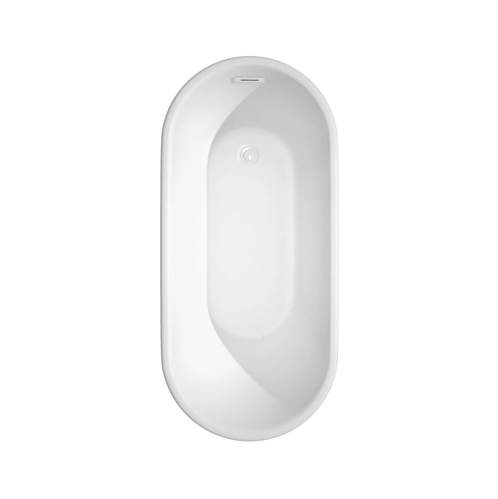Ursula 59 Inch Freestanding Bathtub in White with Shiny White Trim and Floor Mounted Faucet in Brushed Gold