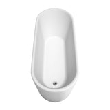 Ursula 67 Inch Freestanding Bathtub in White with Floor Mounted Faucet, Drain and Overflow Trim in Brushed Nickel