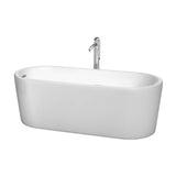 Wyndham Collection - Ursula 67 Inch Freestanding Bathtub in White with Floor Mounted Faucet, Drain and Overflow Trim in Polished Chrome - White With Polished Chrome