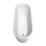 Ursula 67 Inch Freestanding Bathtub in White with Floor Mounted Faucet, Drain and Overflow Trim in Brushed Nickel