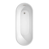 Ursula 67 Inch Freestanding Bathtub in White with Floor Mounted Faucet, Drain and Overflow Trim in Brushed Nickel