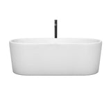 Ursula 67 Inch Freestanding Bathtub in White with Floor Mounted Faucet, Drain and Overflow Trim in Matte Black