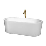 Wyndham Collection - Ursula 67 Inch Freestanding Bathtub in White with Polished Chrome Trim and Floor Mounted Faucet in Brushed Gold