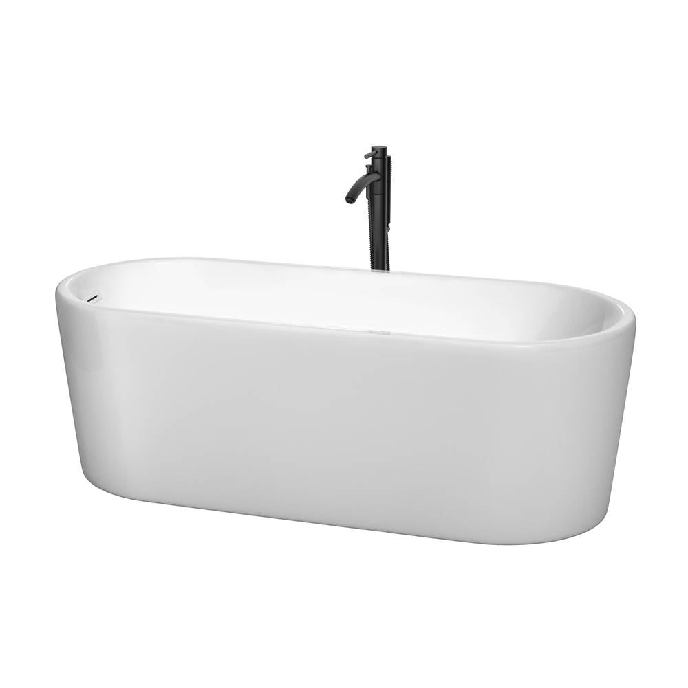 Wyndham Collection - Ursula 67 Inch Freestanding Bathtub in White with Shiny White Trim and Floor Mounted Faucet in Matte Black