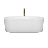 Ursula 67 Inch Freestanding Bathtub in White with Shiny White Trim and Floor Mounted Faucet in Brushed Gold