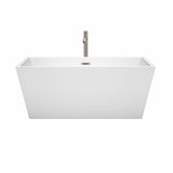 Sara 59 Inch Freestanding Bathtub in White with Floor Mounted Faucet, Drain and Overflow Trim in Brushed Nickel