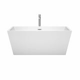 Sara 59 Inch Freestanding Bathtub in White with Floor Mounted Faucet, Drain and Overflow Trim in Brushed Nickel