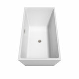 Sara 59 Inch Freestanding Bathtub in White with Floor Mounted Faucet, Drain and Overflow Trim in Brushed Nickel